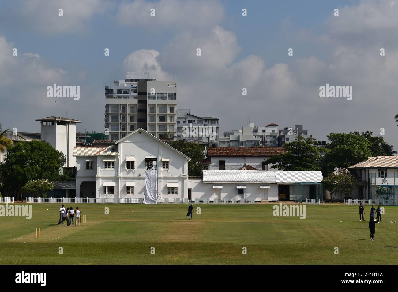 Picturistische Schule Cricket-Boden. St. Thomas College, Mt. Lavinia. Colombo, Sri Lanka. Stockfoto