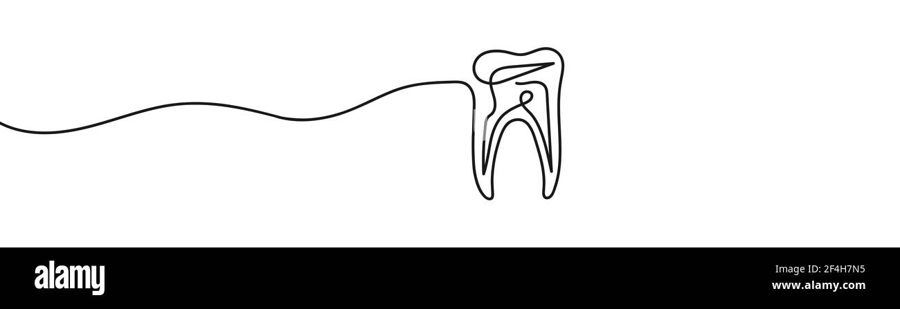 Eine durchgehende Linie Kunst anatomische Silhouette eines menschlichen Zahnes. Vektorgrafik isoliert auf weißem Hintergrund Stock Vektor