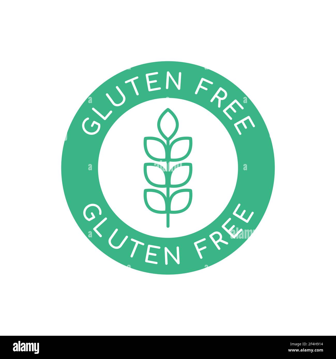 Glutenfrei Symbol, Zeichen, Logo. Weizensymbol in einem grünen Kreis. Grünes rundes Abzeichen mit Text Glutenfrei. Siegel Garantie zur Vermeidung von Gluten in Lebensmitteln. Vektor Stock Vektor