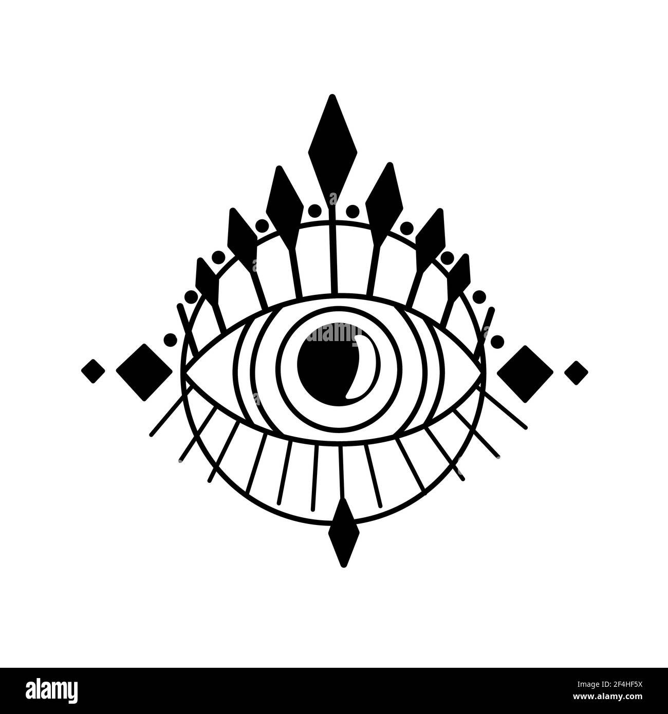 Böses Auge. Auge der Vorsehung. Magische Grafik Hexerei Symbol. Magische esoterische Religion heilige Geometrie Symbol Vektor Illustration. Schwarzes Symbol Stock Vektor