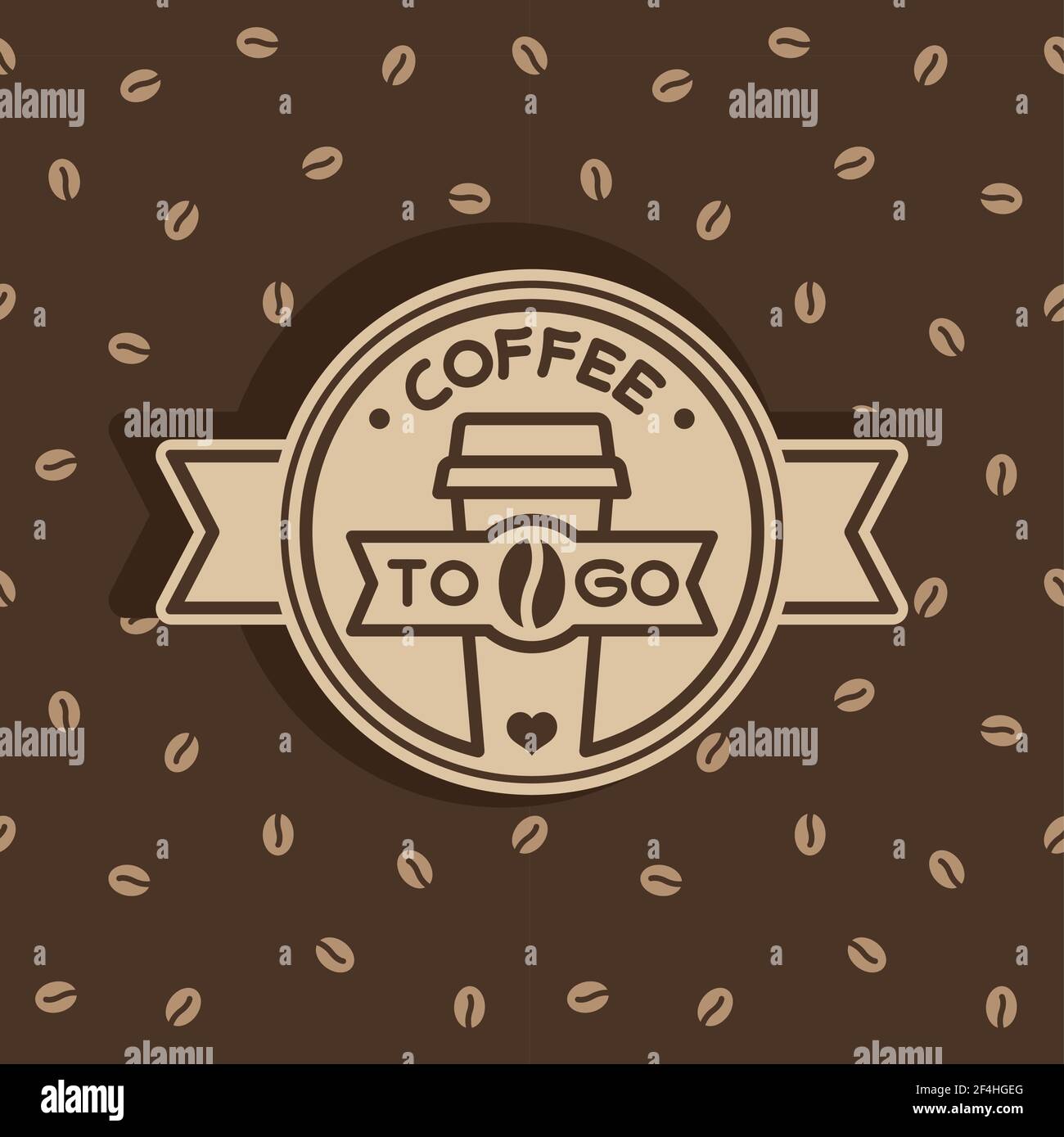 Kaffee zu gehen Etikett mit Bohnen nahtlose Muster. Pappbecher- oder Logo-Design. Stock Vektor