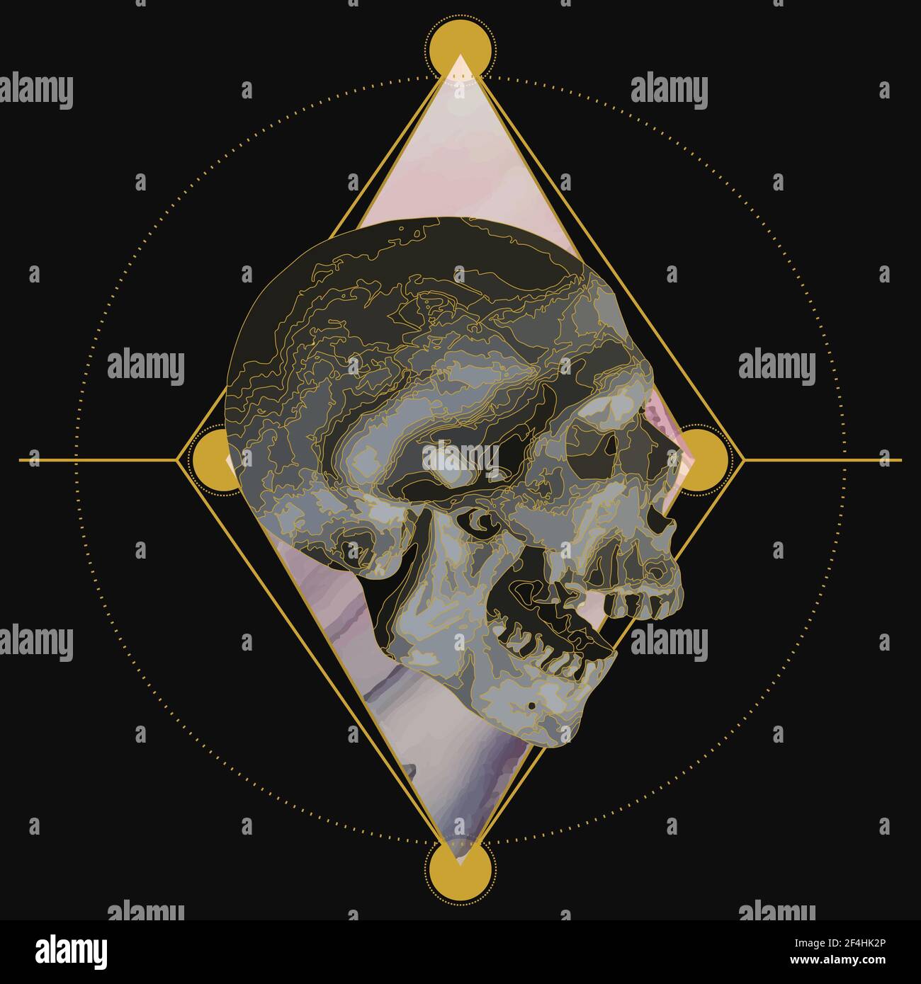 Eine Illustration eines Skulon Diamant Gold geometrischen Designs gegen Schwarzer Hintergrund Stockfoto