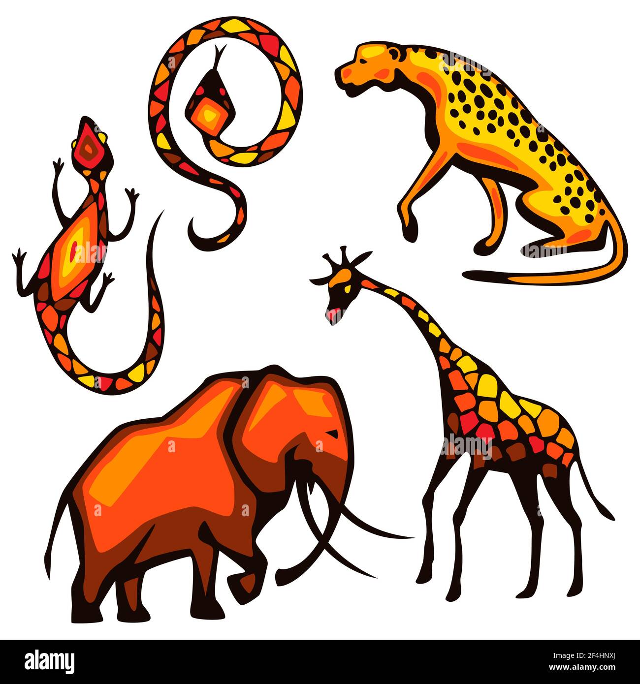 Set von afrikanischen Tieren. Illustration der Savanne Wildtiere. Stock Vektor