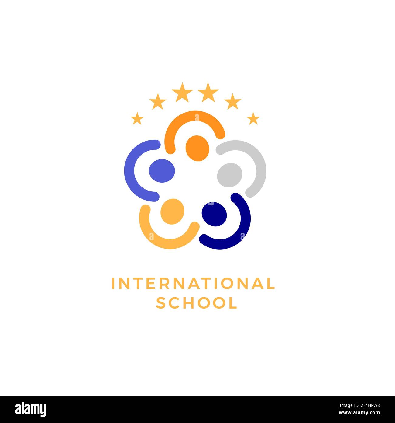 Internationale Schule, soziale Gemeinschaft flache Vektor-Logo-Konzept. Menschliche Gruppe, Person zusammen isoliert Symbol. Team, Freundschaft, Partnerschaft, Unterstützung Stock Vektor