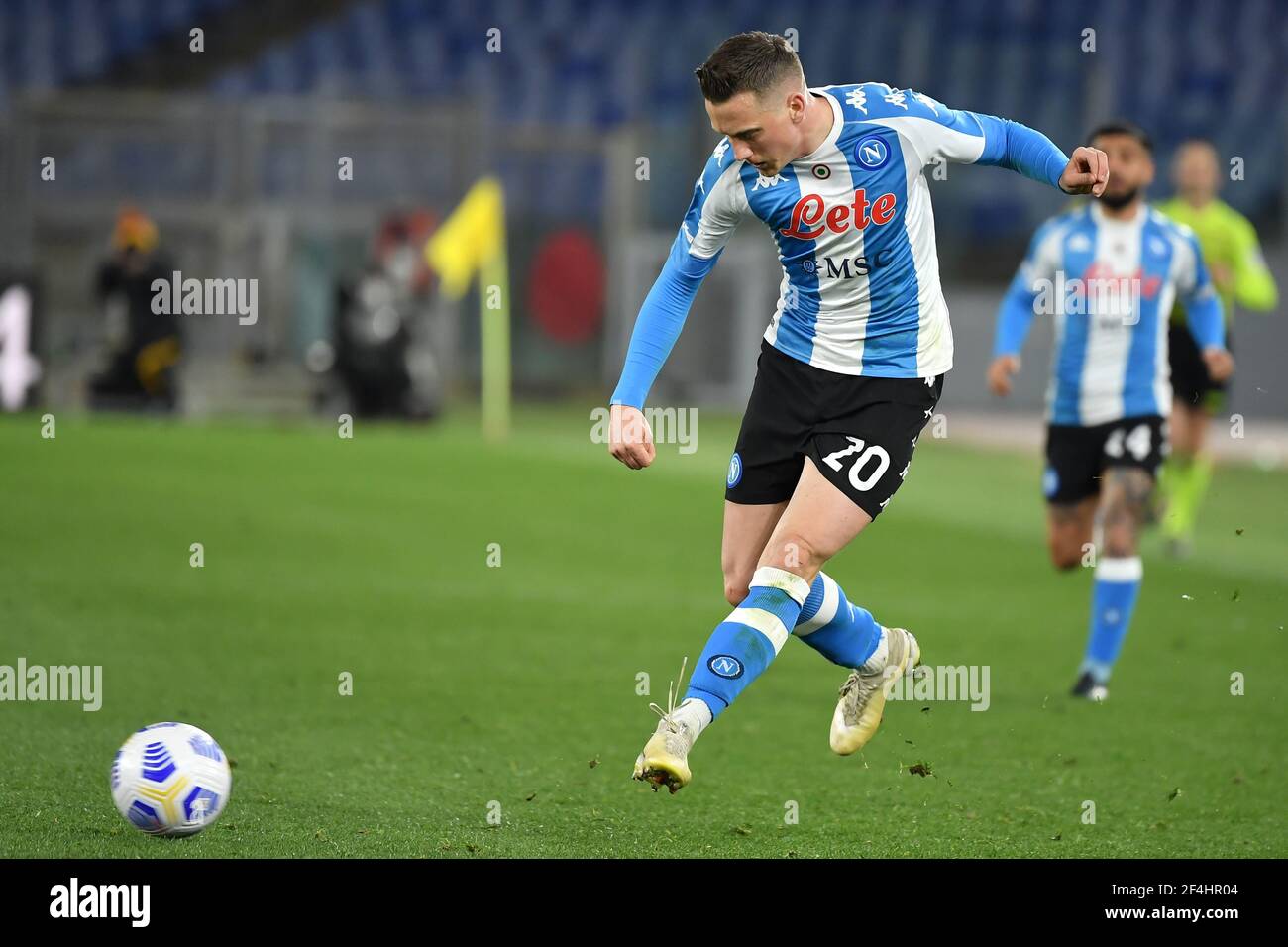 Rom, Italien. März 2021, 21st. Piotr Zielinski von SSC Napoli in Aktion während der Serie A Fußballspiel zwischen AS Roma und SSC Napoli im Olimpico-Stadion in Roma (Italien), 21th. März 2021. SSC Napoli gewann 2-0 als Roma. Kredit: Insidefoto srl/Alamy Live Nachrichten Stockfoto