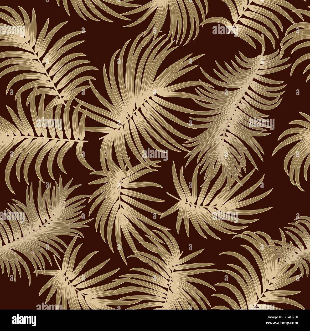 Vektor tropisches nahtloses Muster mit dekorativen goldenen Blättern der Palme. Dschungel Hintergrund, Tapete. Stock Vektor