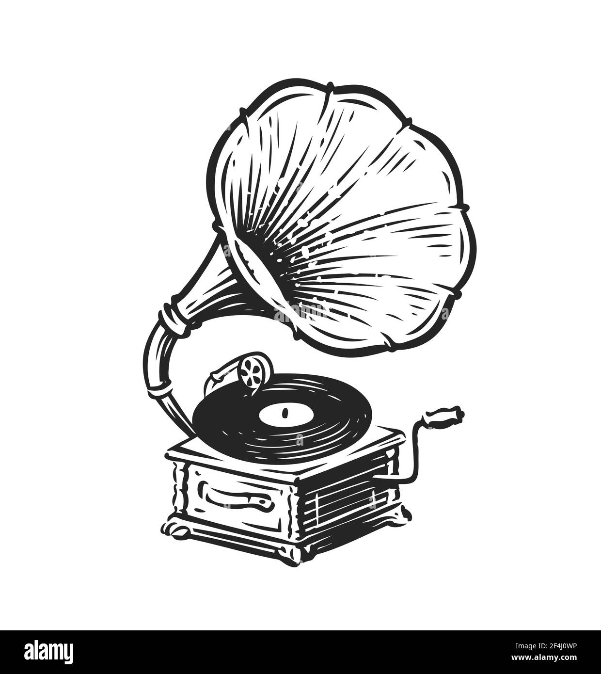 Klassisches Musikgramophone. Gezeichneter antiker Phonographe. Musiksymbol Stock Vektor