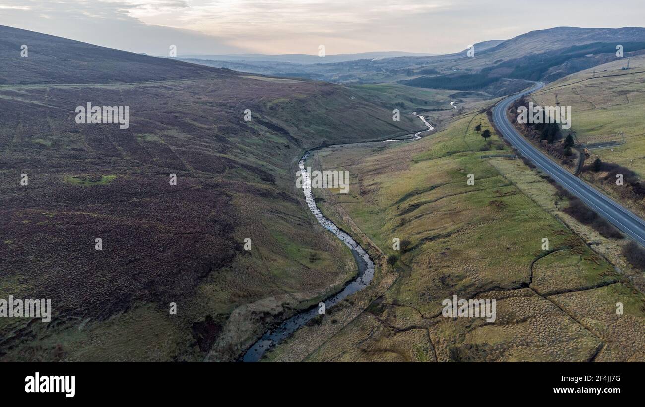 Luftaufnahme der Glenshane Straße in den Sperrin Bergen Stockfoto