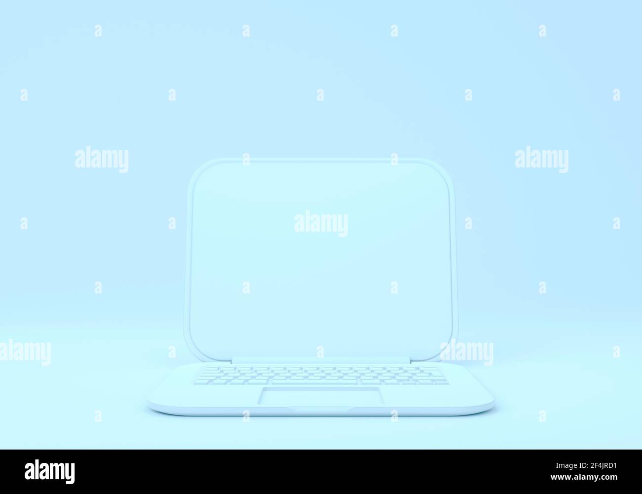 Blauer Laptop mit leerem Bildschirm-Mockup auf blauem Hintergrund Stockfoto