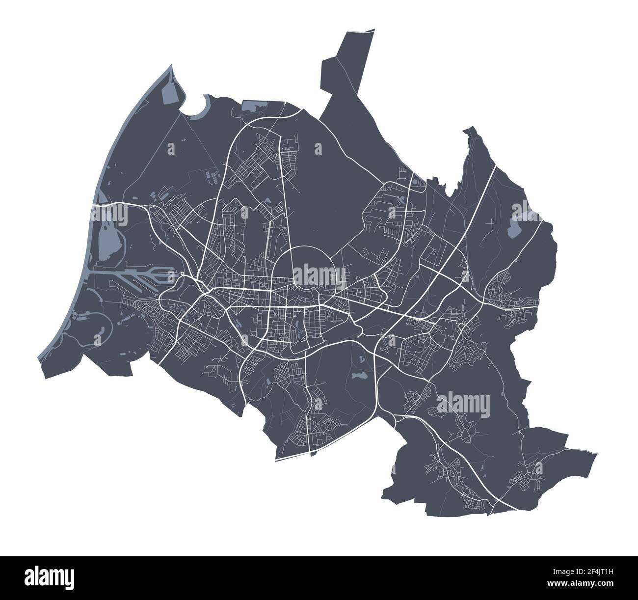Karte Karlsruhe. Detaillierte Vektorkarte des Stadtverwaltungsgebiets Karlsruhe. Stadtbild Poster Metropolregion Arie Ansicht. Dunkles Land mit weißen Straßen, Straßen Stock Vektor