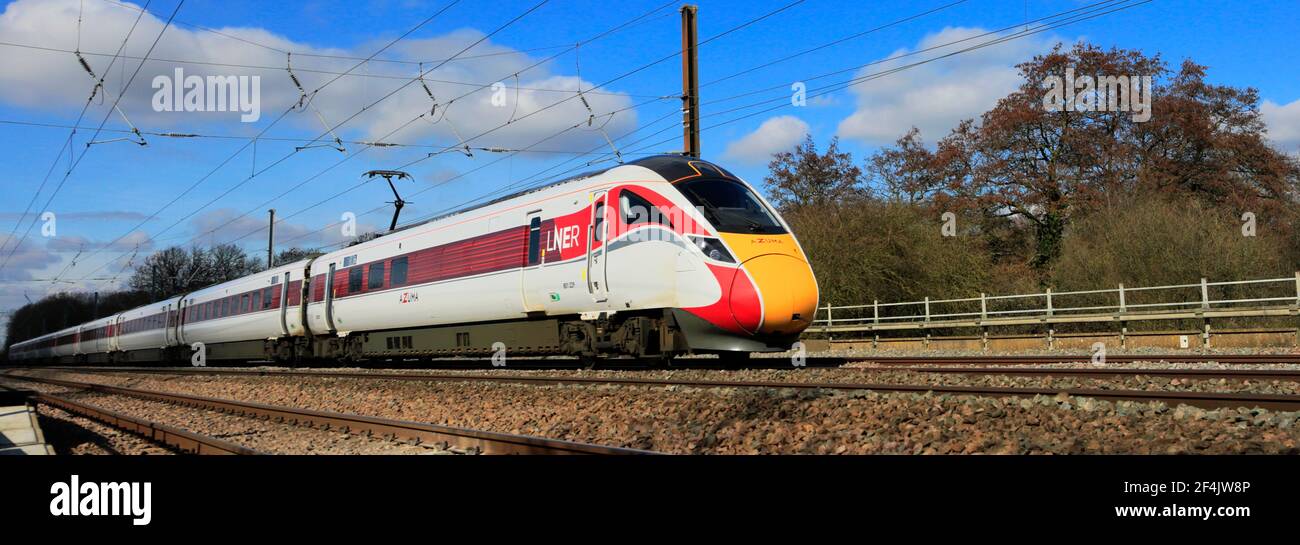 LNER Azuma Zug, Klasse 800, East Coast Main Line Railway, Newark on Trent, Nottinghamshire, England, Großbritannien Stockfoto