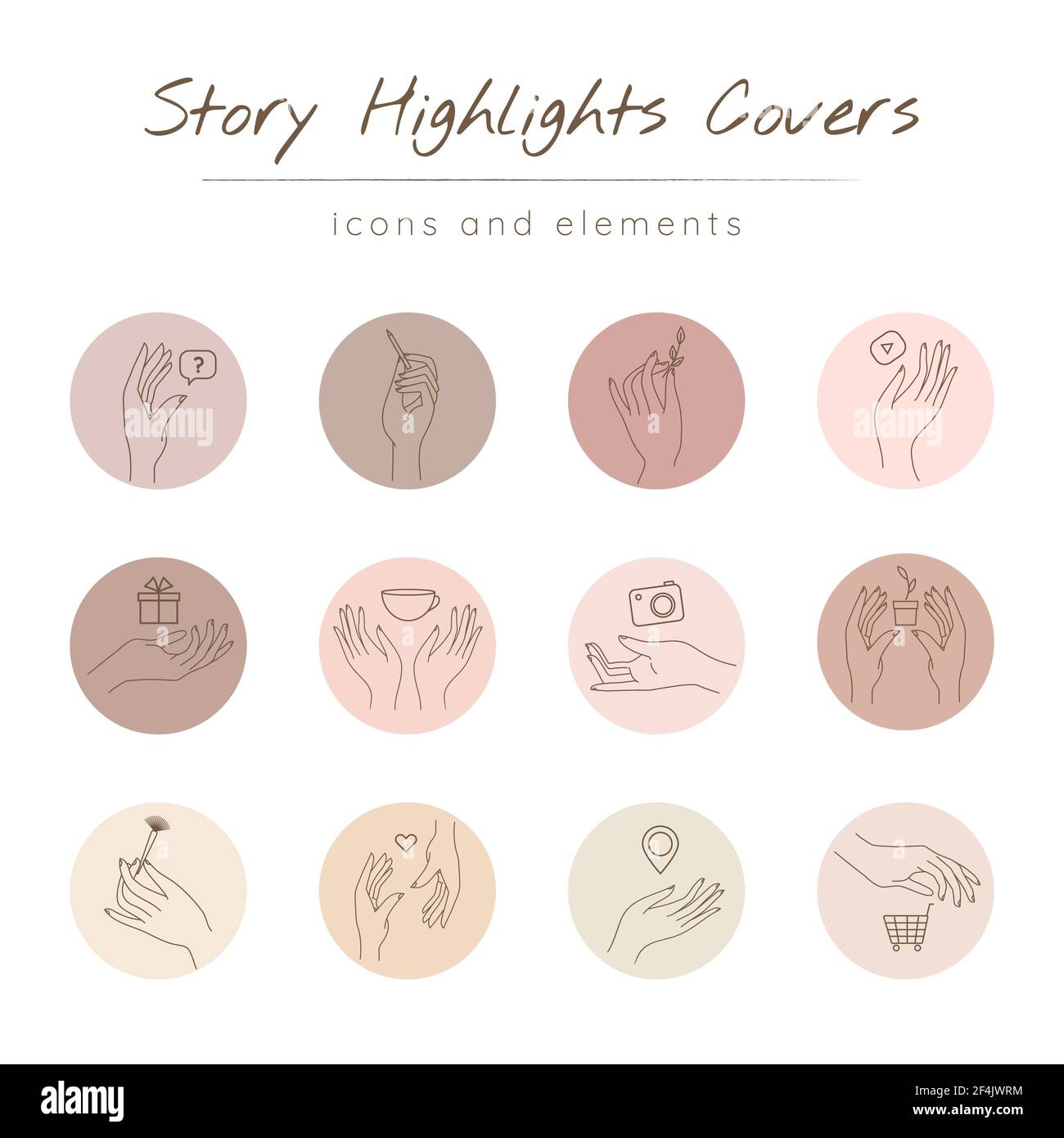 Social Media Highlight Cover Set. Storys-Hintergrundzeilensymbole Stock Vektor