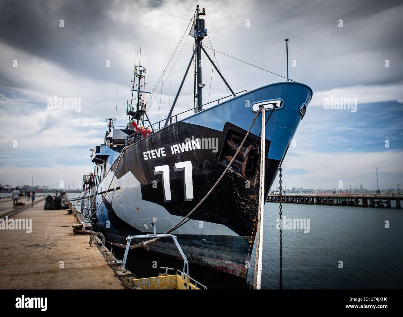 Das Flaggschiff von pensionierter Sea Shepherd, die M/Y Steve Irwin, dockte in Williamstown, Victoria, Australien an Stockfoto