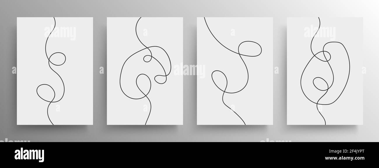 Set von minimalistischen schwarzen kontinuierlichen Linie künstlerischen Design für Cover und Poster oder Wanddekoration, Vektor. Fließlinien abstrakte Kunst. Stock Vektor