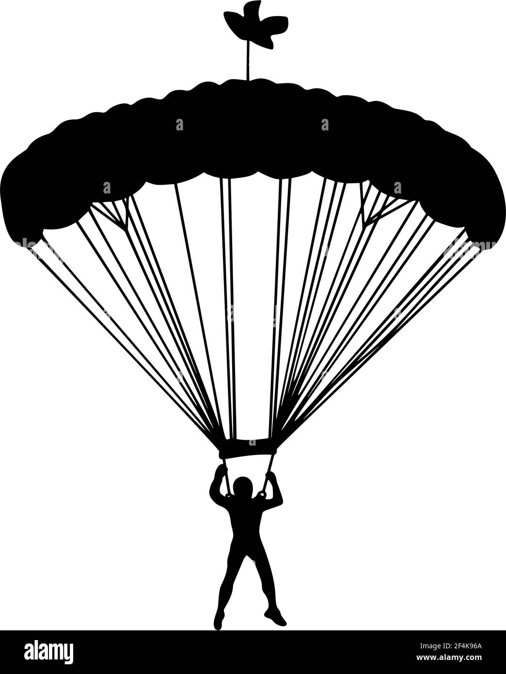 Fallschirmspringer im Flug Vektor Silhouette Illustration isoliert auf weißem Hintergrund. Versicherungsrisiko-Konzept. Mann in der Luft springen. Fallschirmspringer Akrobatik. Milit Stock Vektor