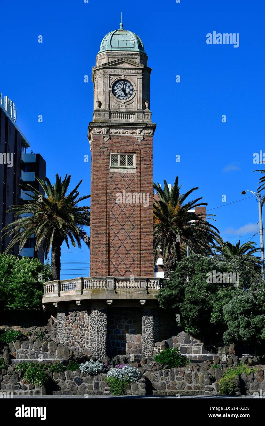 Melbourne, VIC, Australien - 04. November 2017: Uhrenturm aka Catani Memorial Uhrturm in St. Kilda Stockfoto