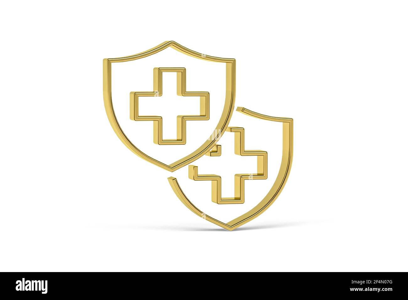 Goldenes 3D Covid-Präventionssymbol auf weißem Hintergrund isoliert - Leben während der Coronavirus-Epidemie - 3D Render Stockfoto