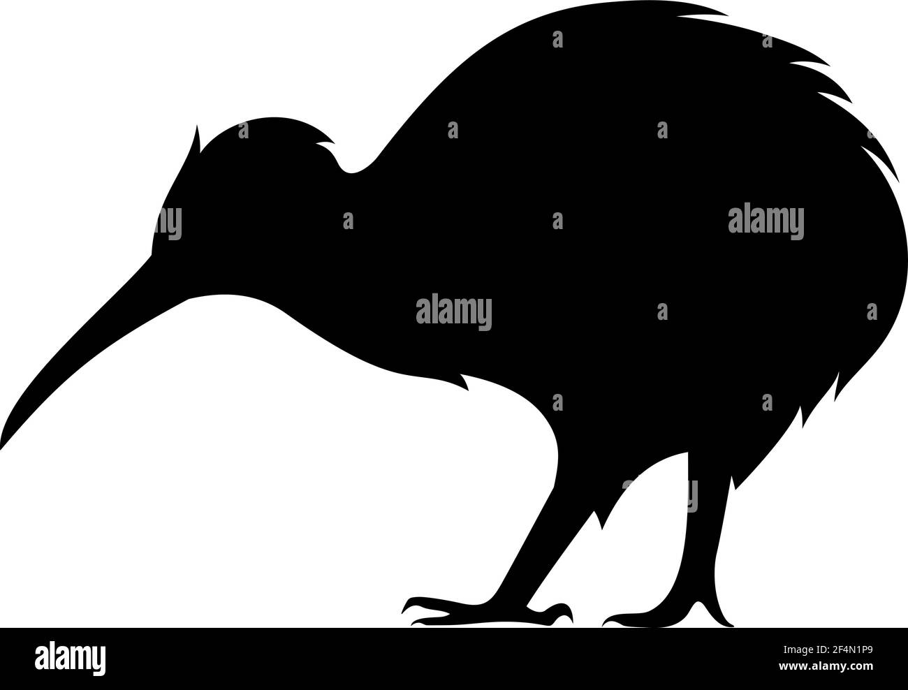 Vektor schwarze Silhouette eines Kiwi Vogel isoliert auf einem weißen Hintergrund. Stock Vektor