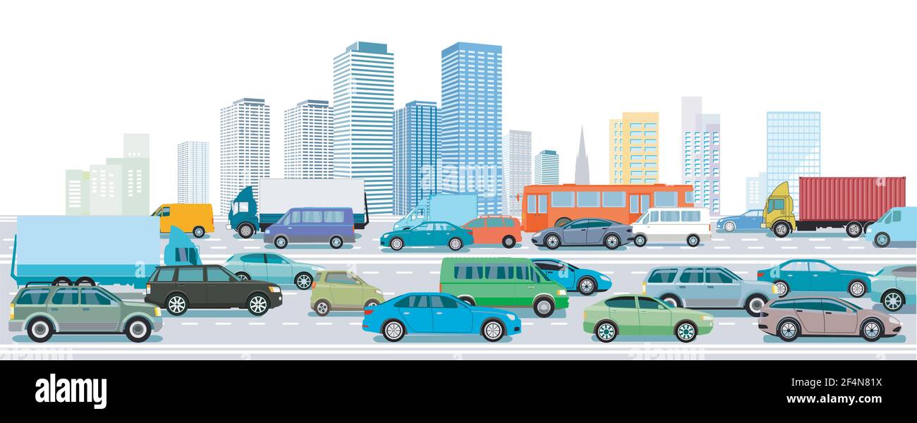 Autobahn vor einer großen Stadtdarstellung Stock Vektor