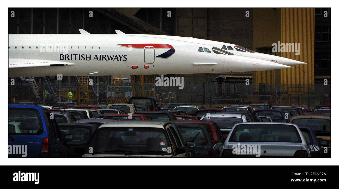 Concorde in der BA-Wartungszone des flughafens heathrow vor Um Flüge zu testen Stockfoto