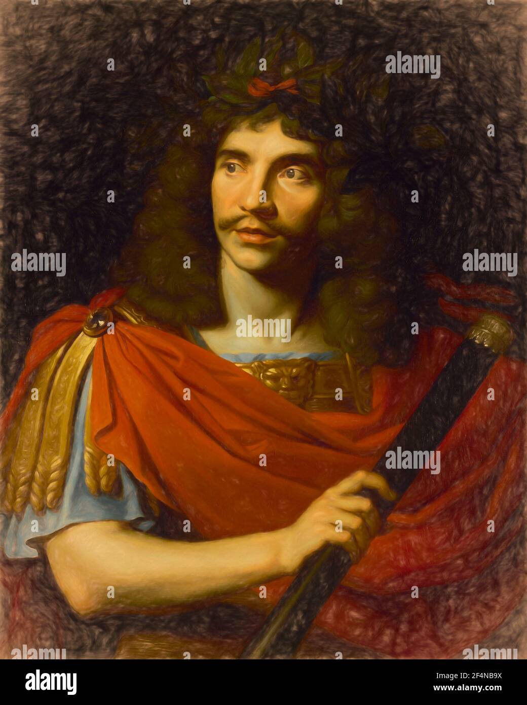 Molière in der Rolle des Caesar, der Tod von Pompey, Porträt von Nicolas Mignard Stockfoto