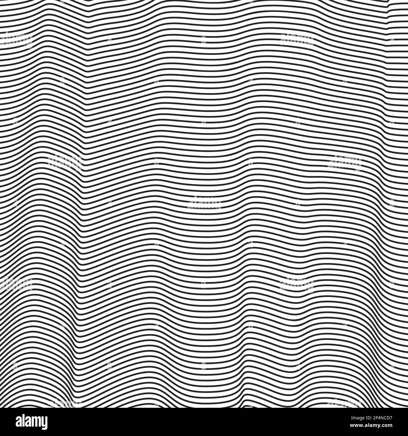 Optisches Illusionseffekt-Muster mit schwarzen Wellenlinien. Abstrakte gebogene Streifen, die eine Oberfläche wie ein Stoff machen. Halbtonvektorhintergrund. Stock Vektor