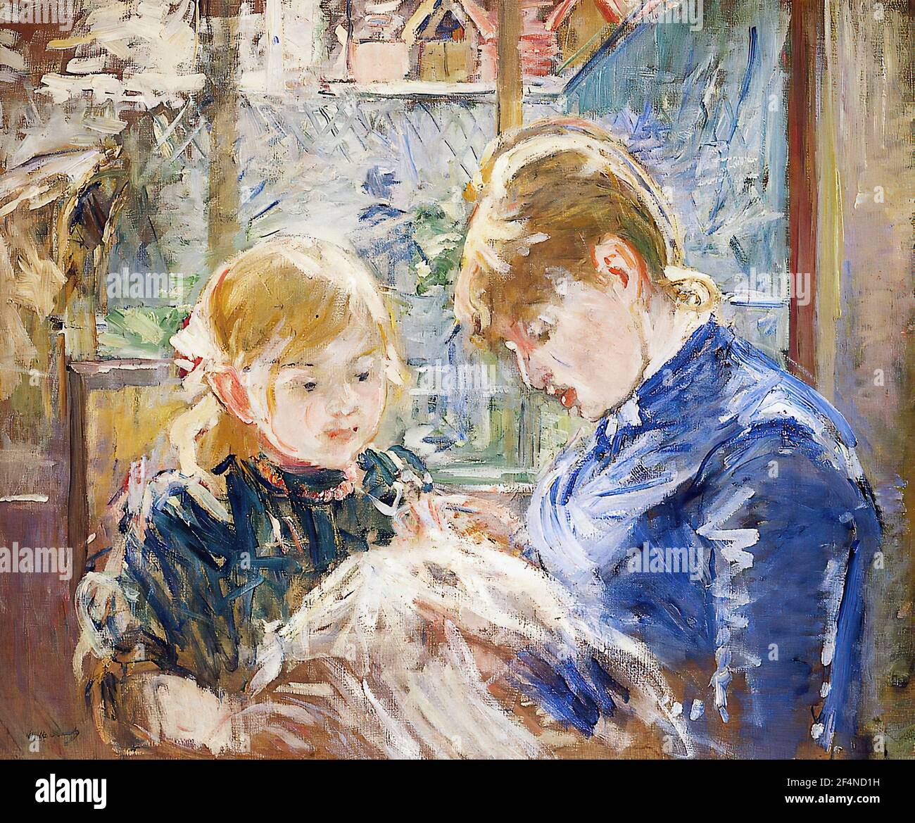 Berthe Morisot - Nähstunde AK Artist S Tochter Julie Mit ihrem Kindermädchen 1884 Stockfoto
