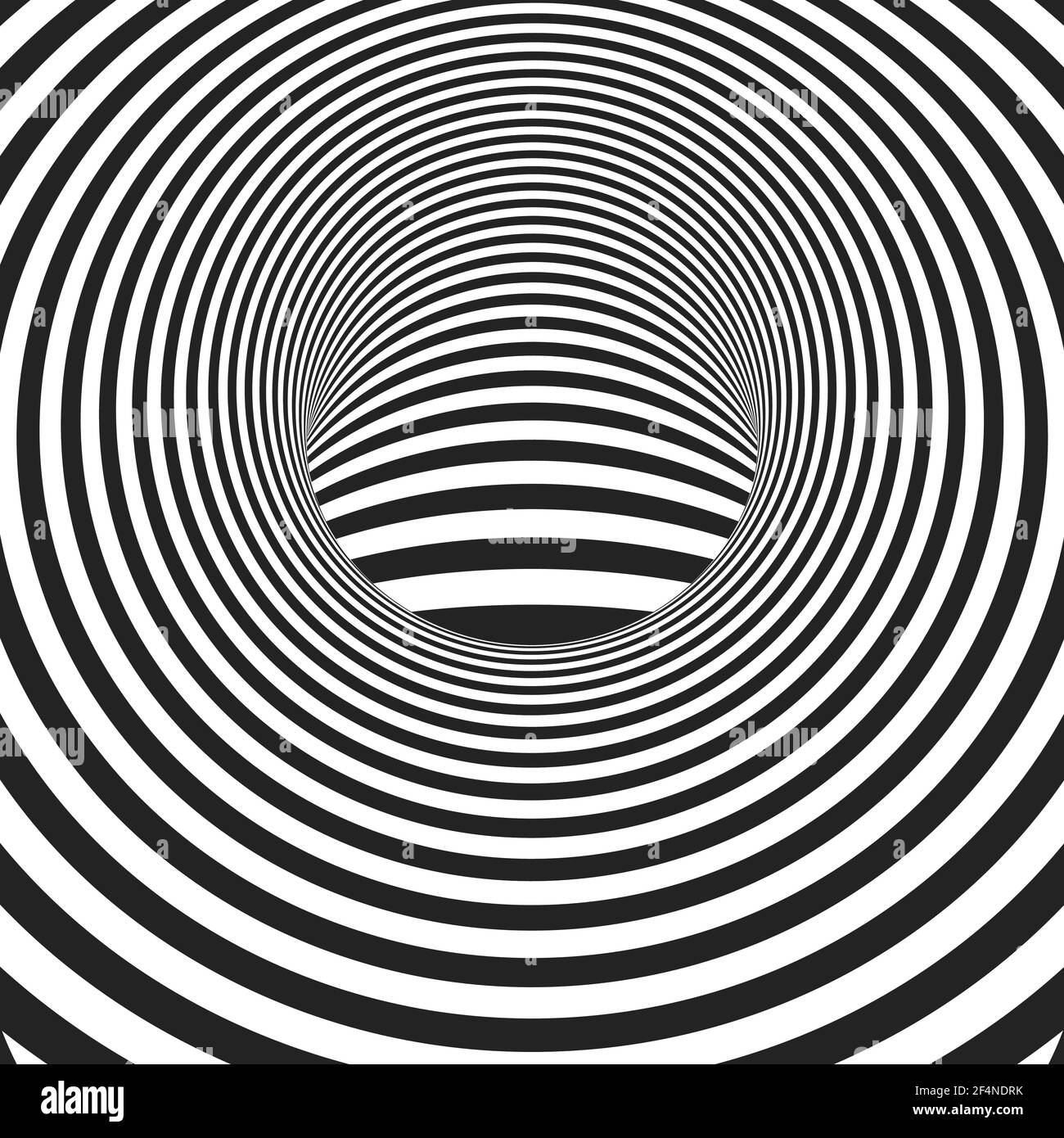 Schwarze und weiße hypnotische Linien. Abstrakter Hintergrund mit optischem Illusion-Effekt. Wirbelförmige gestreifte Kulisse. Vektorgrafik. Stock Vektor