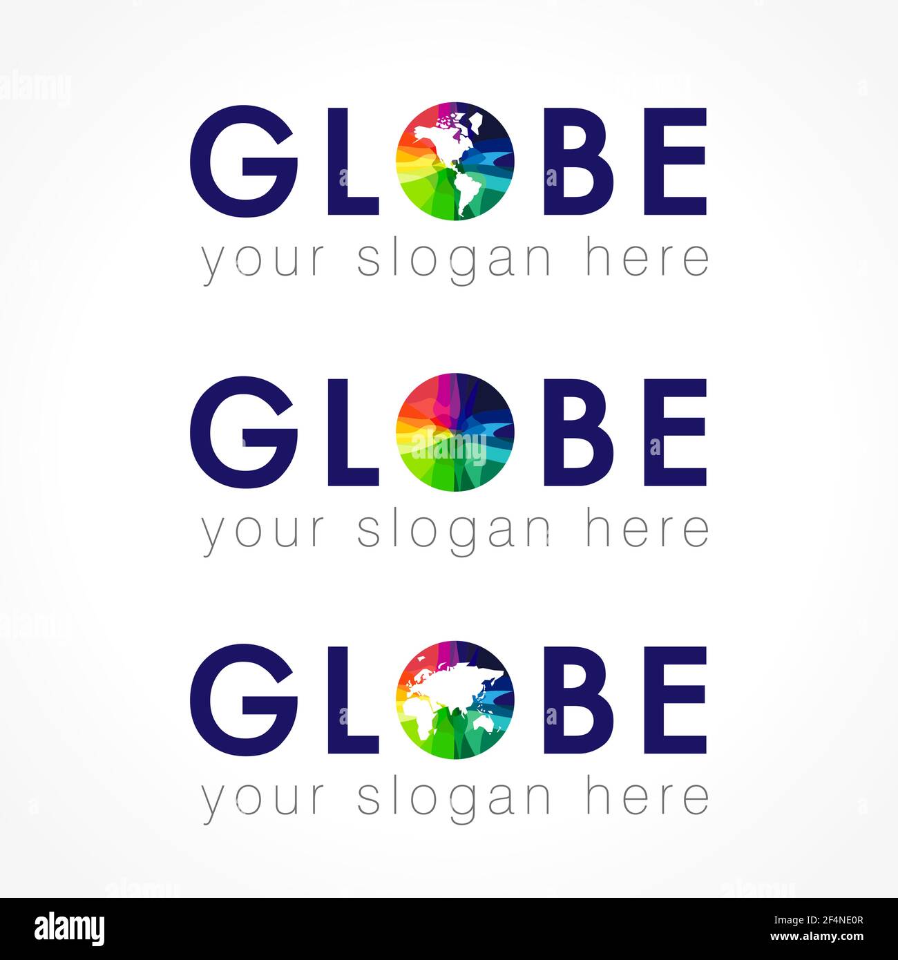 Globe Unternehmen mehrfarbigen Logo. Internet-Technologien, Kommunikation, Verbindung, globale Mission, geografische oder ökologische Buntglasfarben Stock Vektor