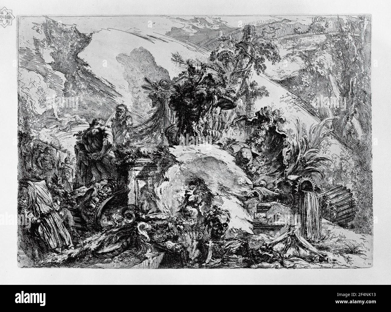 Giovanni Battista Piranesi - Caprice Dekoration Skelett Figur Mitte Unter Ruinen Fragmente Skulptur B Stockfoto