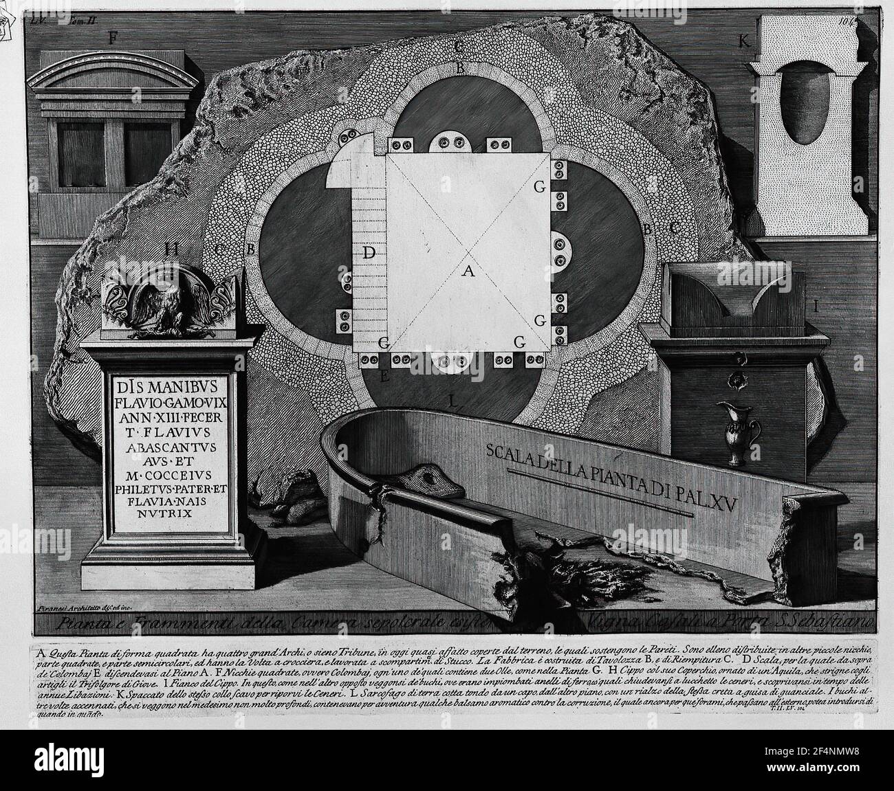 Giovanni Battista Piranesi - römische Altertümer 2 Platte LV Plan Vorhandene Fragmente Grabkammer Weinberg Stockfoto