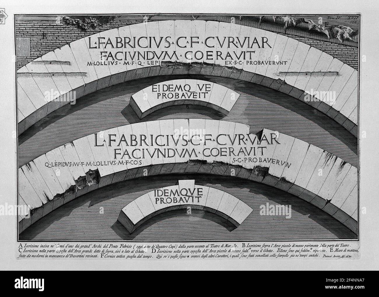 Giovanni Battista Piranesi - römische Altertümer 4 Platte XVII Ansicht Brücke Vier Köpfe Fabrizio Sagte Heute Stockfoto