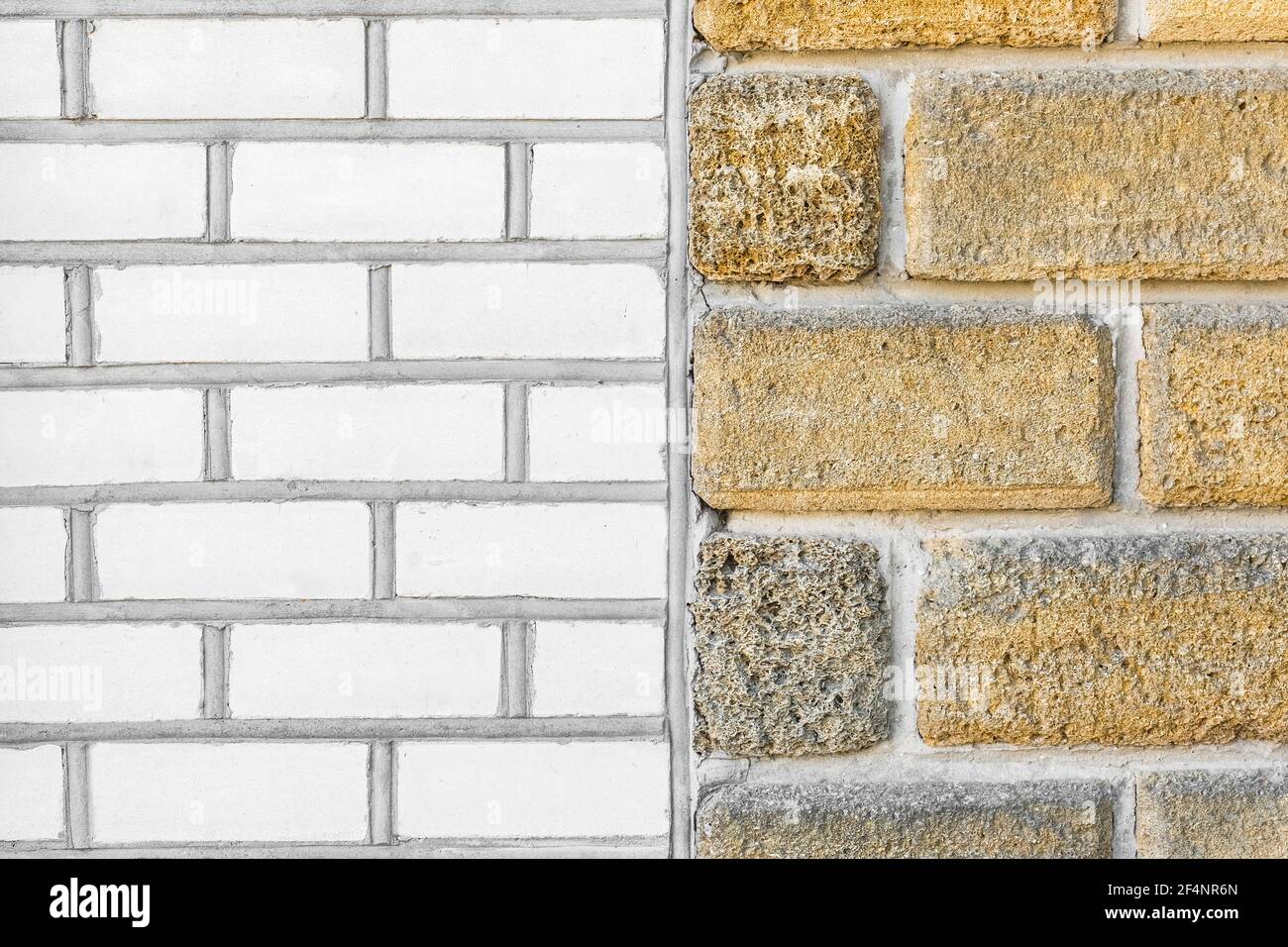 Weißer Ziegel und Sandmuschel Wand Textur Hintergrund. Stockfoto