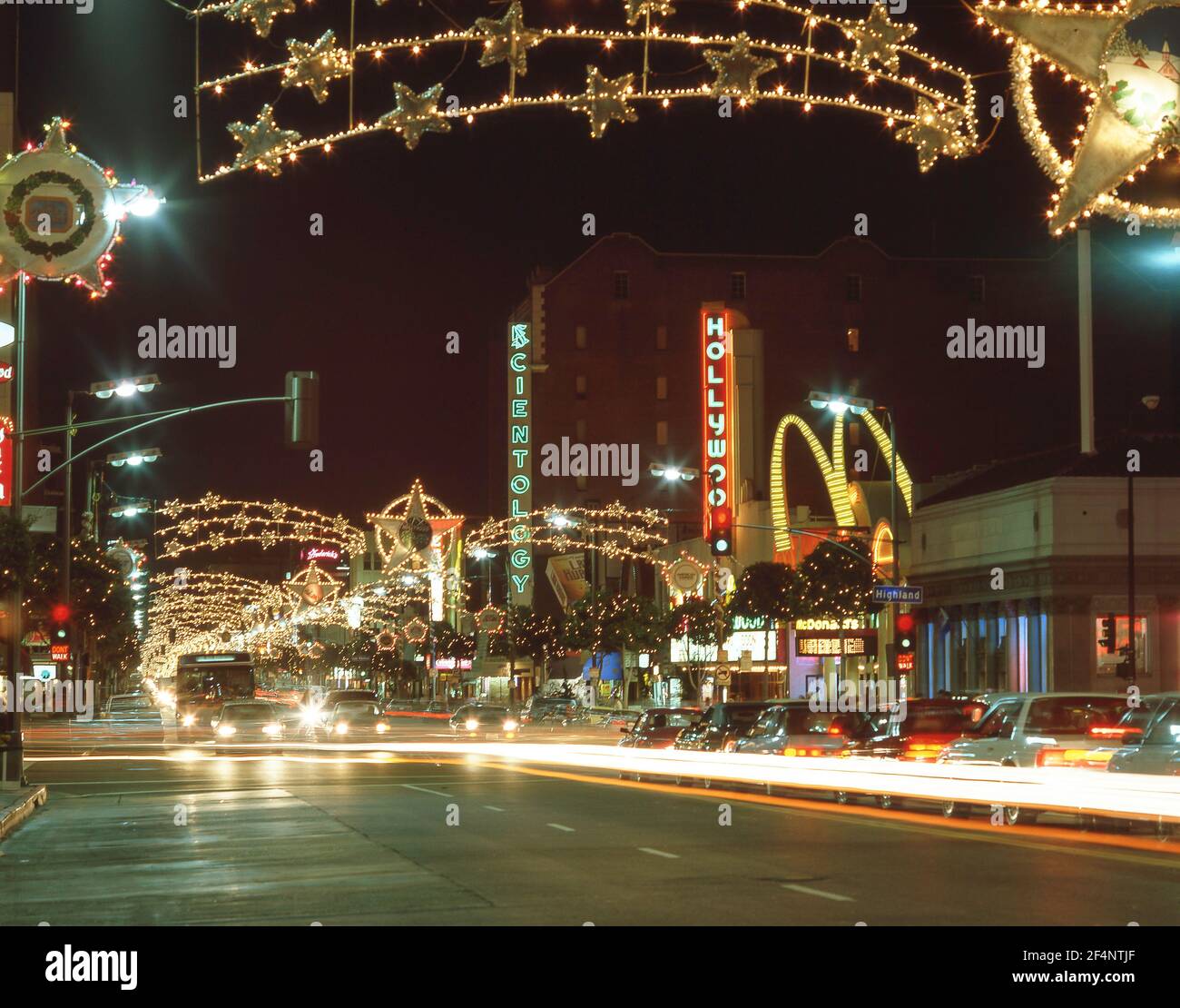 Hollywood Boulevard at Christmas, Hollywood, Los Angeles, California, Vereinigte Staaten von Amerika Stockfoto
