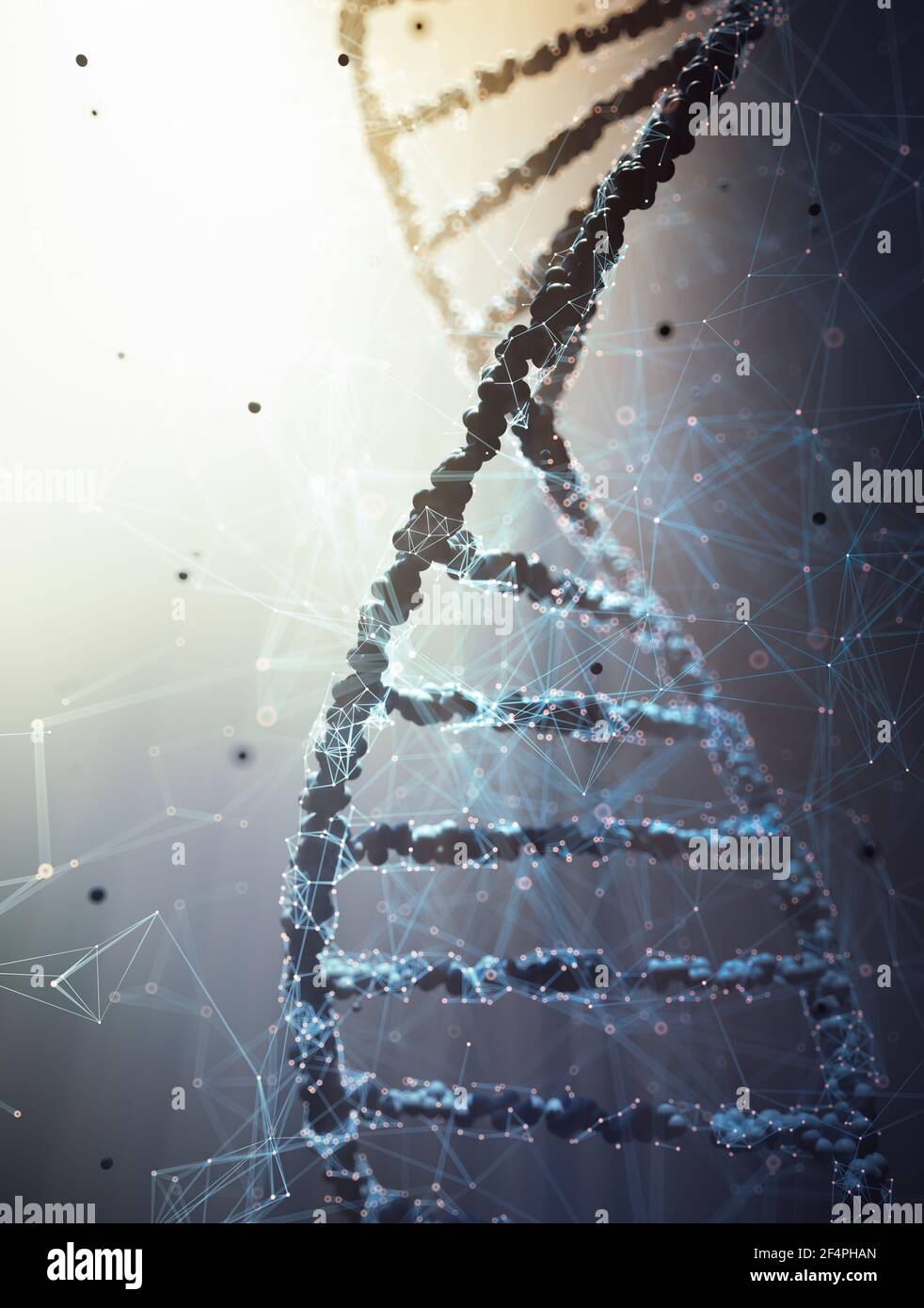 Biotechnologie und molekulare Gentechnik. 3D Illustration von Wissenschaft und molekularer Technologie. Stockfoto