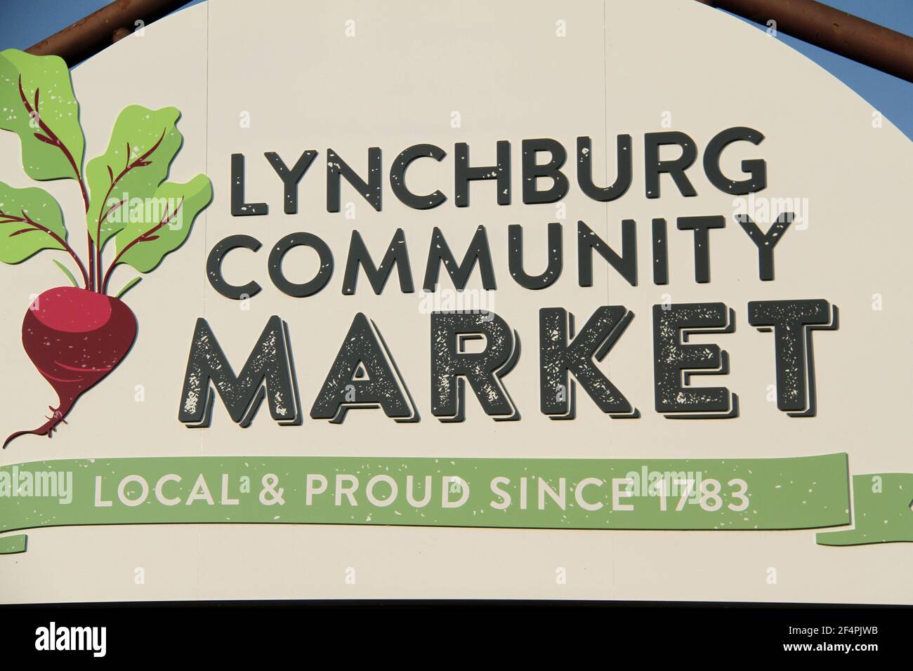 Lynchburg, VA, USA. Schild am Eingang zum Gemeinschaftsmarkt. Stockfoto