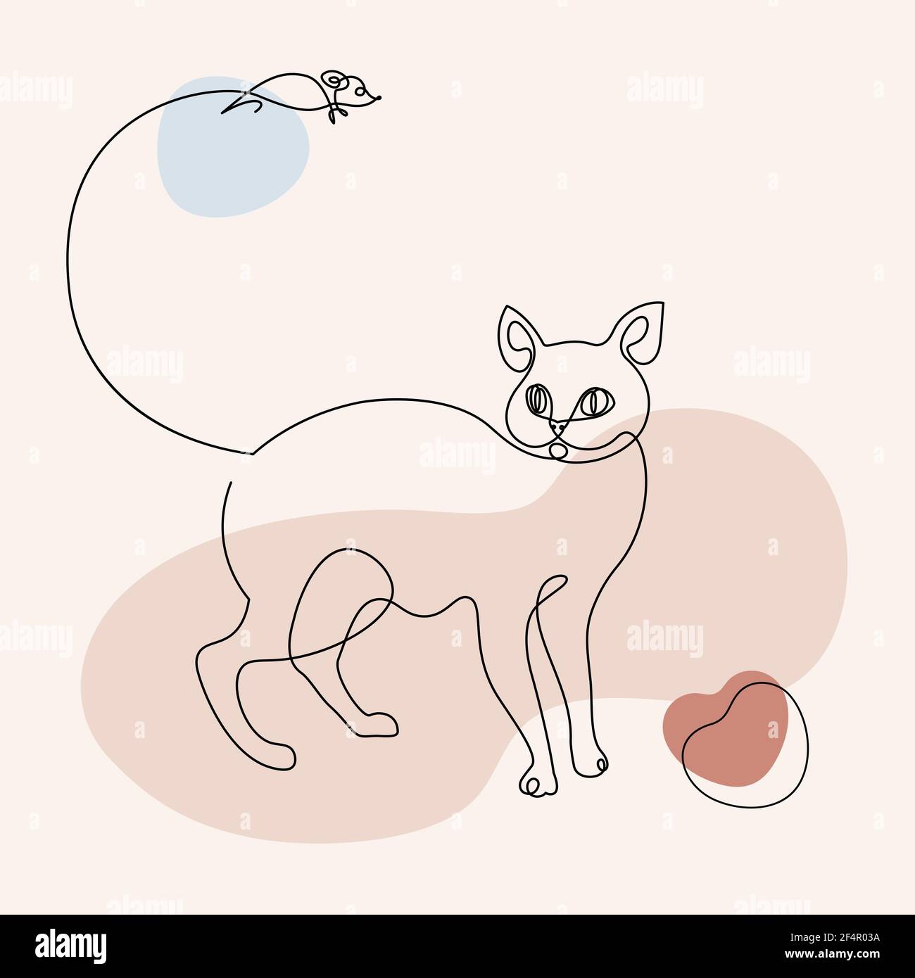 Moderne abstrakte eine Linie Zeichnung Katze und Maus mit abstrakten Formen isoliert auf weißem Hintergrund. Von Hand gezeichnete Vektorgrafik für fortlaufende Linien Stock Vektor