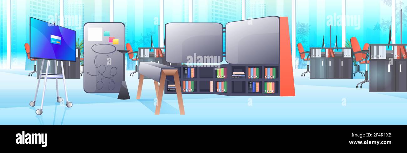 Moderner Schrank Interieur Büroraum mit Möbeln horizontal Stock Vektor