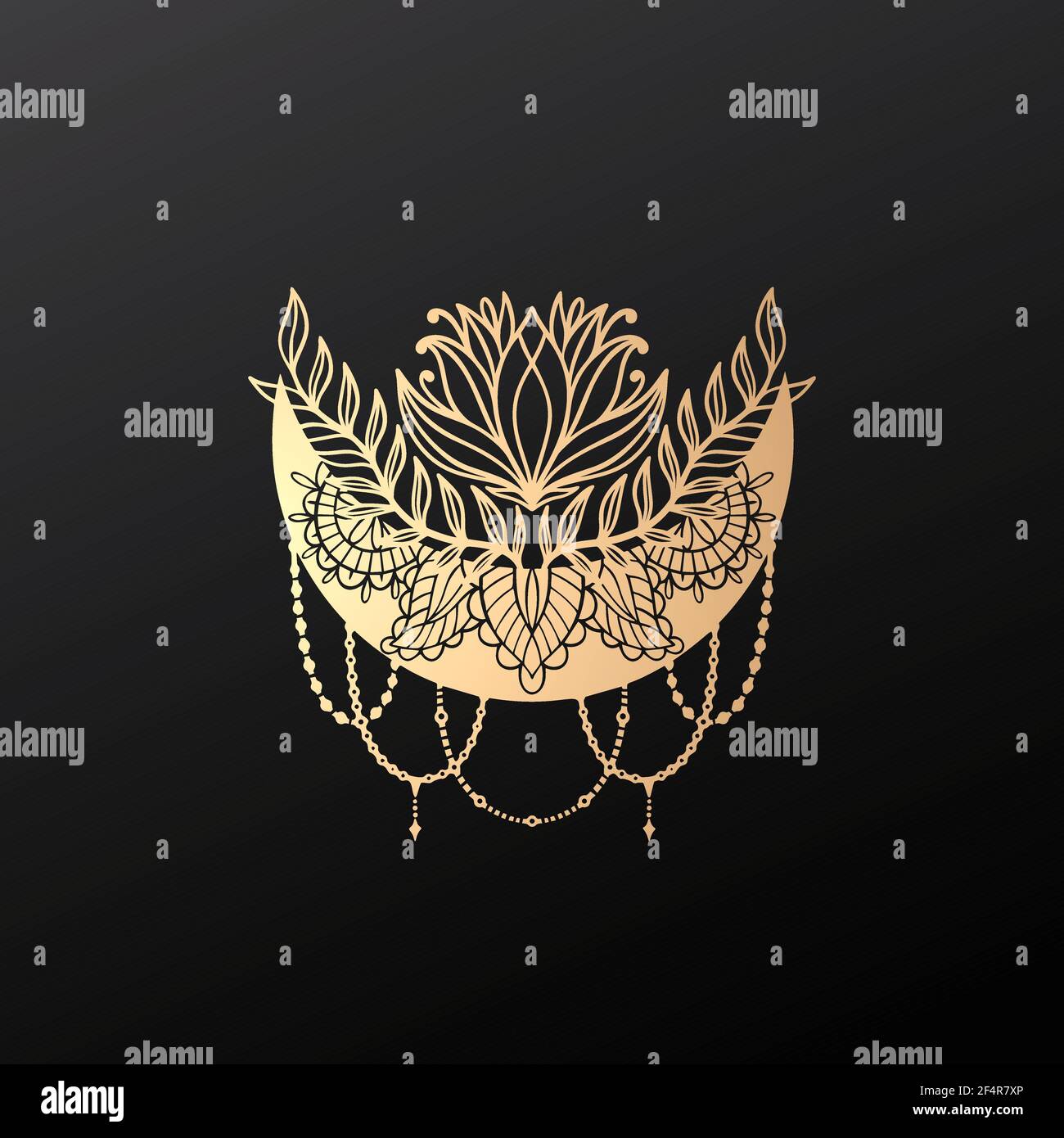 Mond Halbmond Blume Mandala.Astrologie boho Hexe Symbol Amulett.Heilige mystische Dekoration Modischer Style Stock Vektor