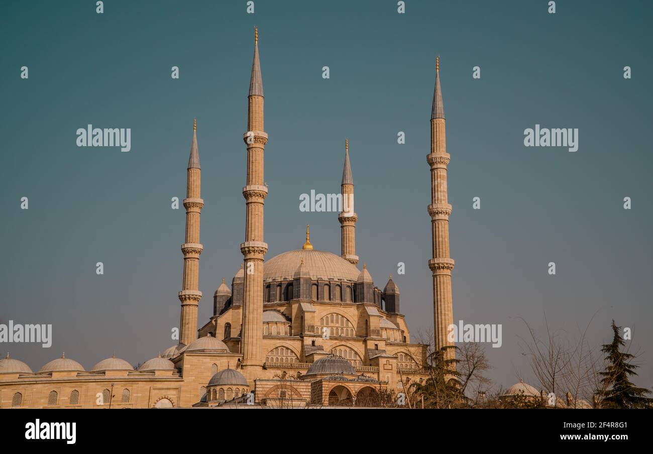 Panoramablick auf die osmanische Selimiye Moschee in Edirne, Türkei Stockfoto