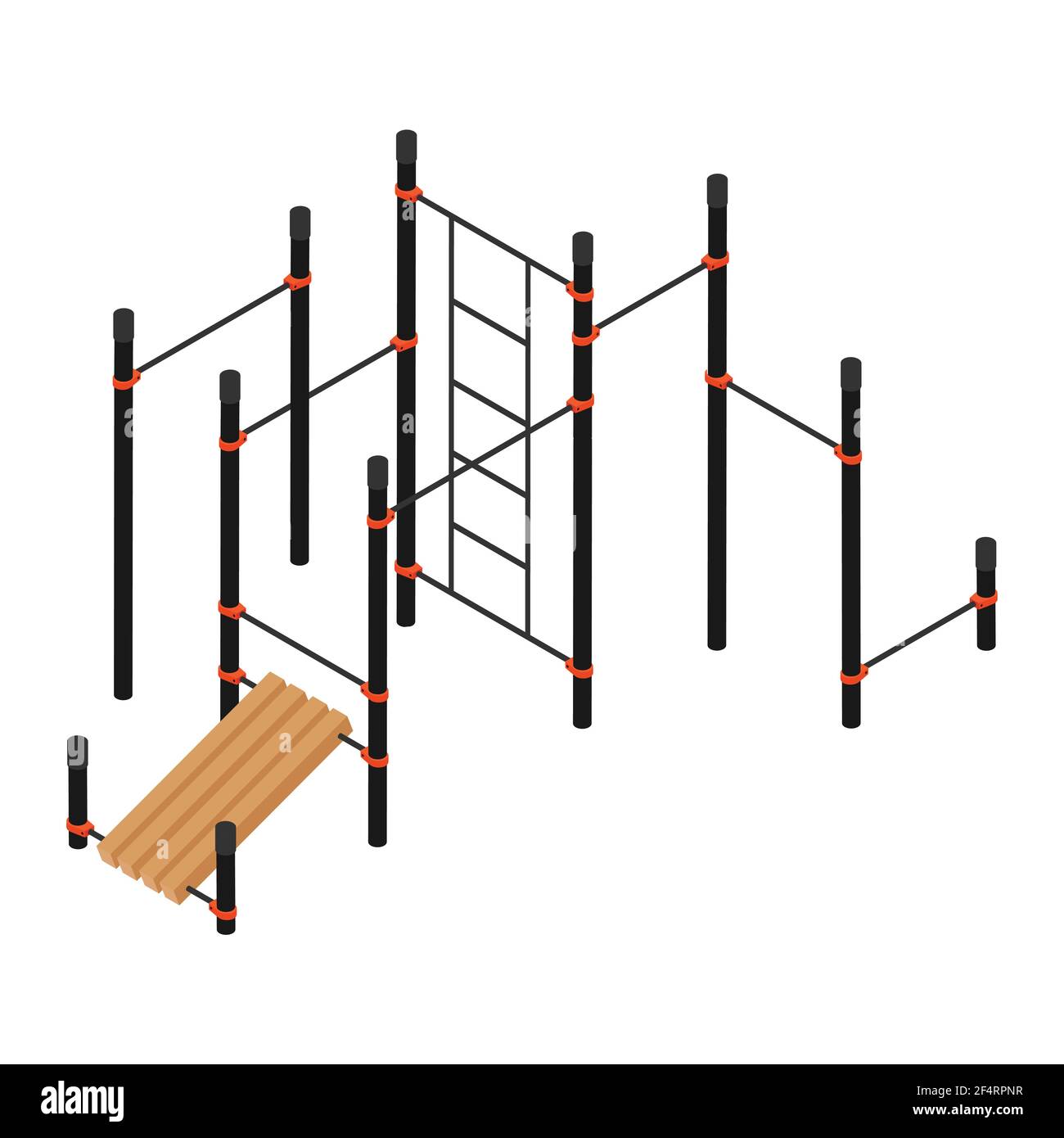 Öffentlicher Stadtpark Straße Trainingszone. Sportplatz, Fitnessgeräte im Freien. Isometrische Ansicht. Vektor Stock Vektor