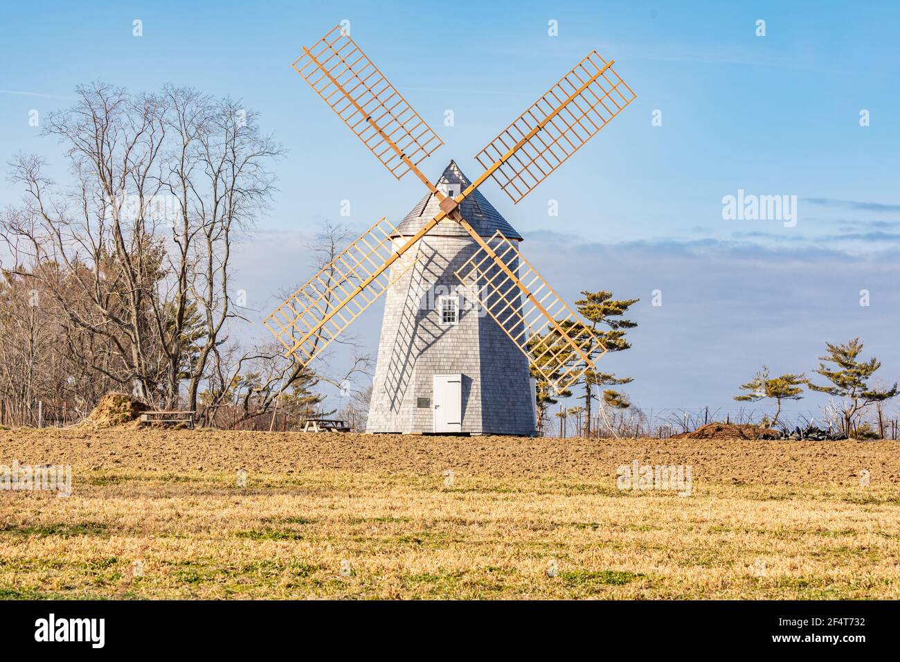 Windmühle auf Sylvester Manor, Shelter Island, NY Stockfoto