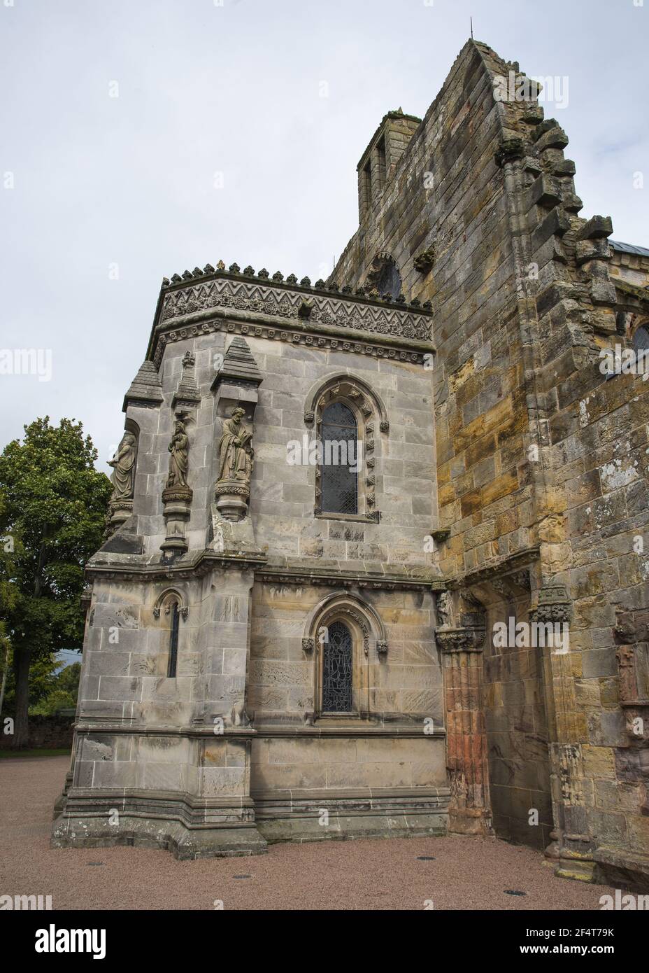 Seitenansicht der Apsis der Rosslyn-Kapelle Stockfoto