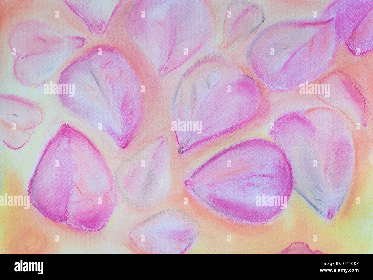 Pastell handgezeichnete Blur Rosenblätter, schwebende Licht und Herz Bokeh mit rosa, gelb, Pfirsich Farben Hintergrund, Pastell und weiche Karte Stockfoto