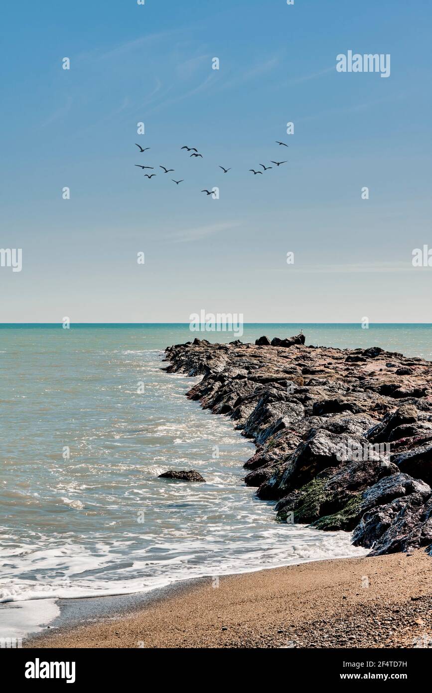 Almazora Strand (Almassora) in der Provinz Castellon, Autonome Gemeinschaft Valencia, (Comunitat Valenciana) Spanien, Europa. Stockfoto