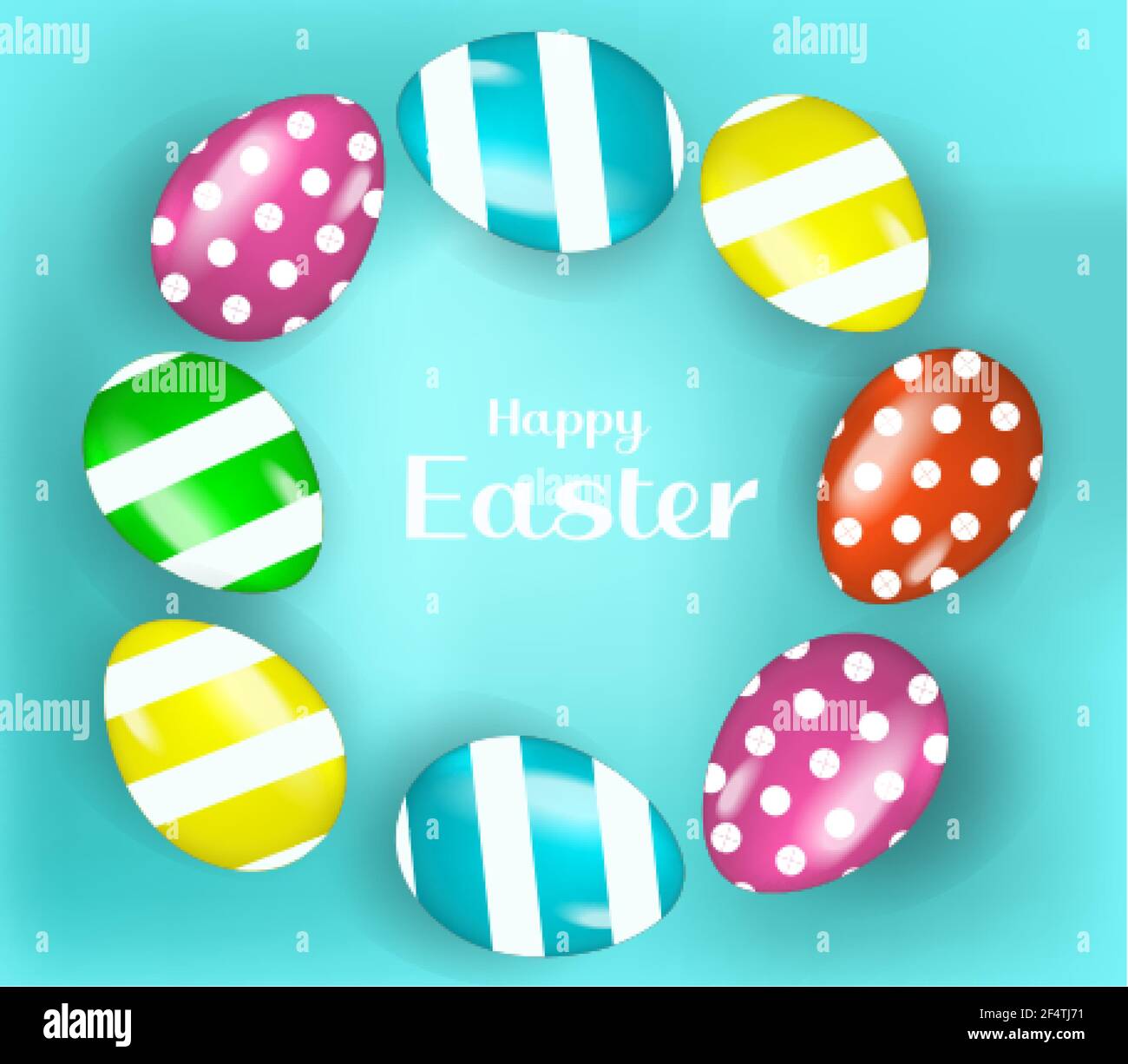 Frohe Ostern Banner Poster mit realistischen Ostereiern und Blumen. Frühling niedliche Vorlage für Ihr Design. Vektorgrafik Stock Vektor