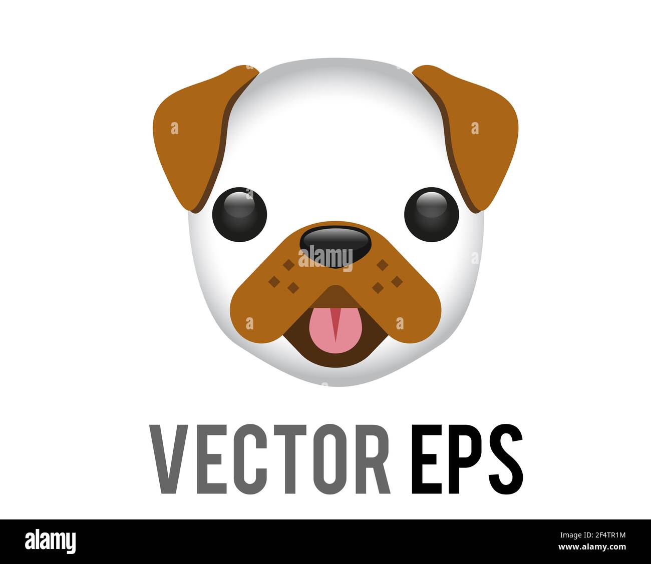 Die isolierte Vektor weiß und braun Cartoon Stil Gesicht von Hundesymbol mit ausgestreckter Zunge Stockfoto