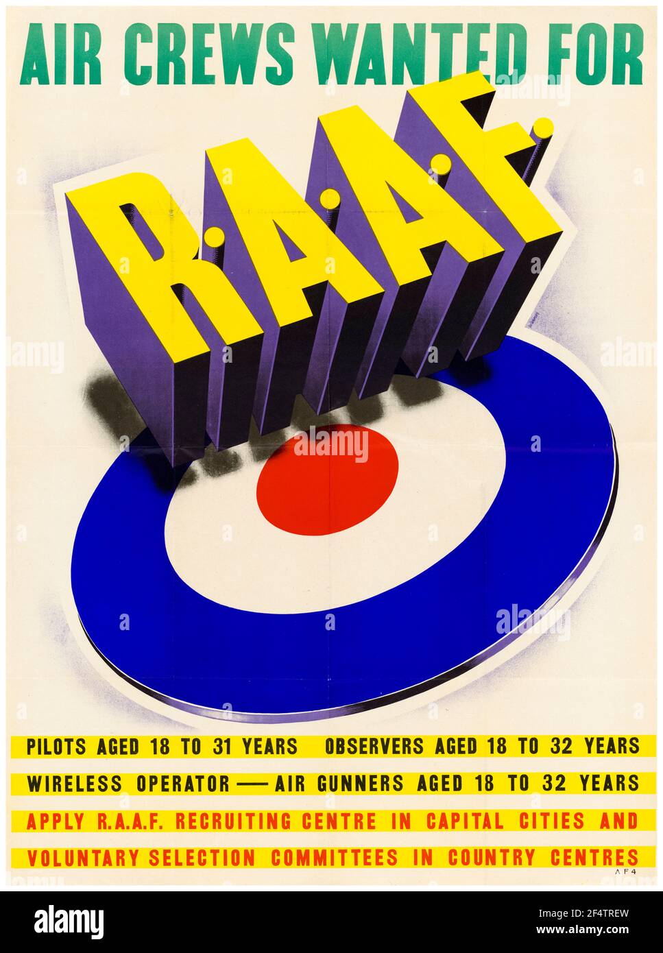 Australier, WW2 Forces Recruitment Poster: Luftbesatzungen gesucht für RAAF (Royal Australian Air Force), 1942-1945 Stockfoto