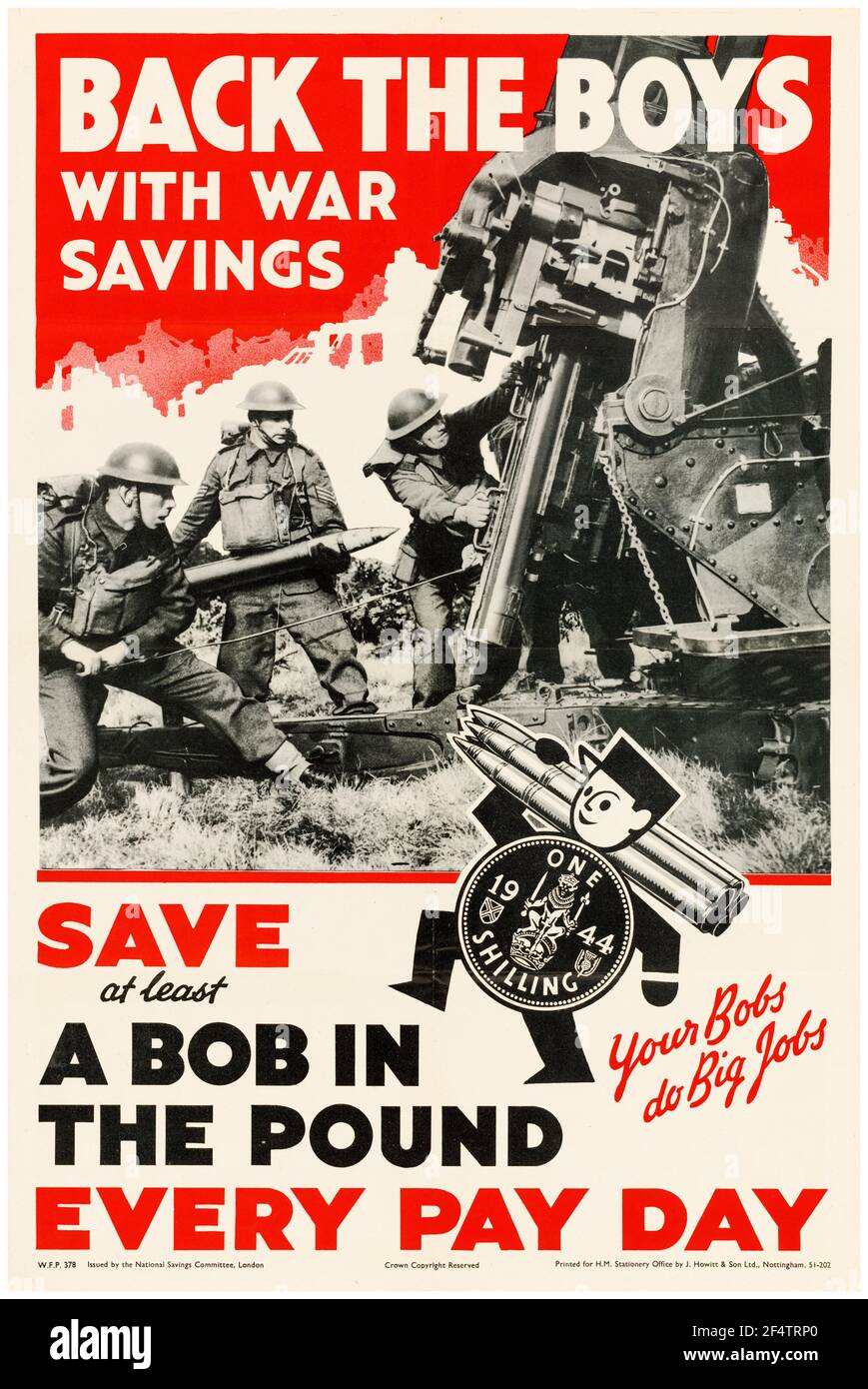 British, WW2 war Savings Bonds: Back the Boys with war Savings, Poster, 1942-1945 Stockfoto