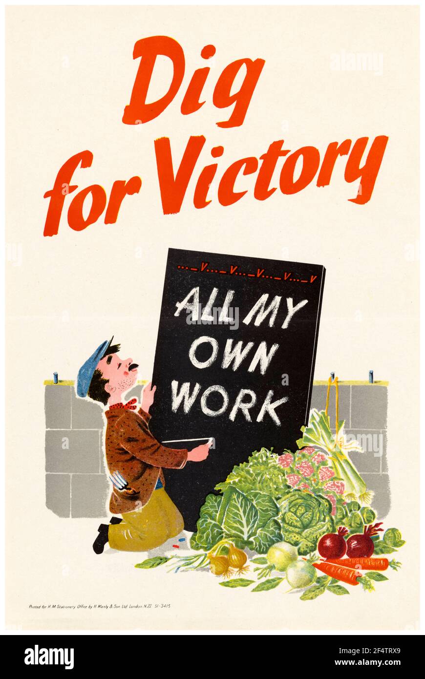 Britisch, WW2, Lebensmittelproduktion: Graben für Siegesposter, 1942-1945 Stockfoto